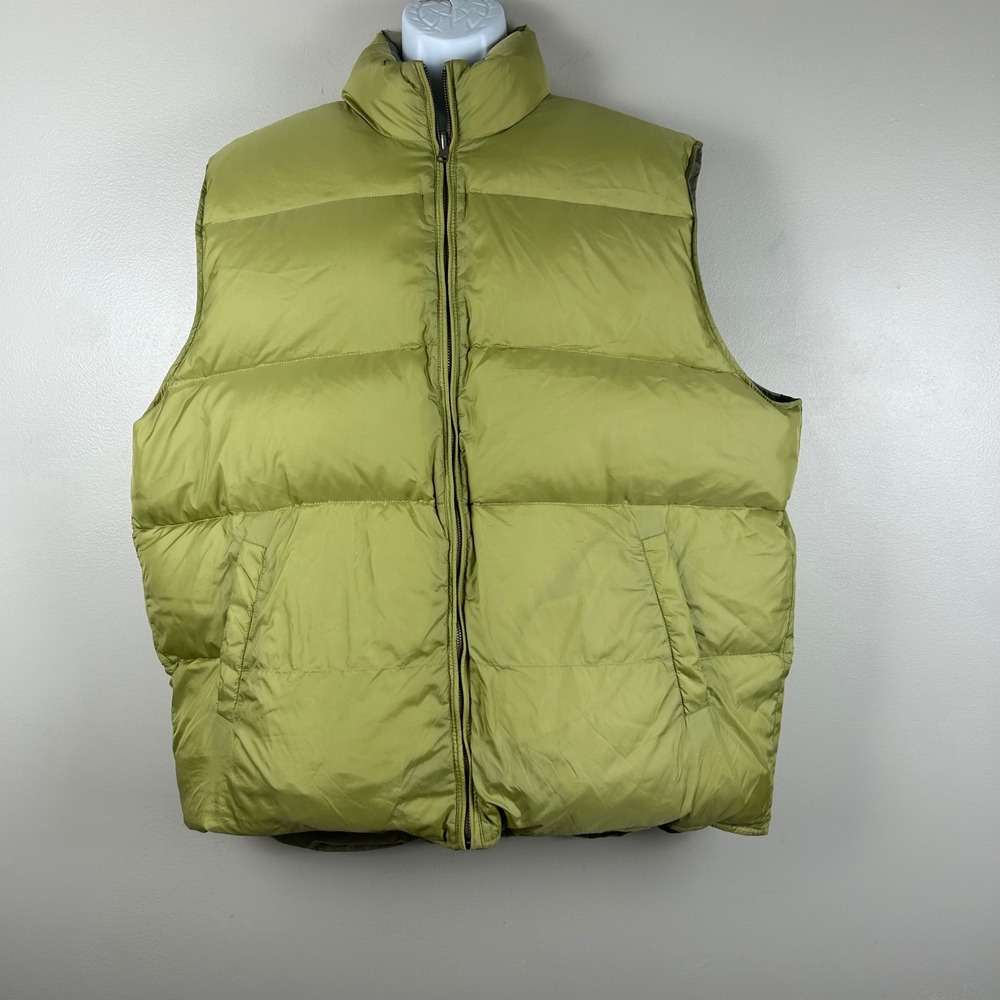 Joseph Abboud Mens Reversible Down Puffer Vest XL Green Taupe Full Zip Outdoor